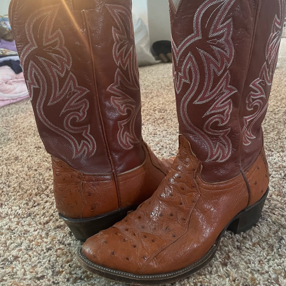 Men’s ostrich/ leather cowboy western boots